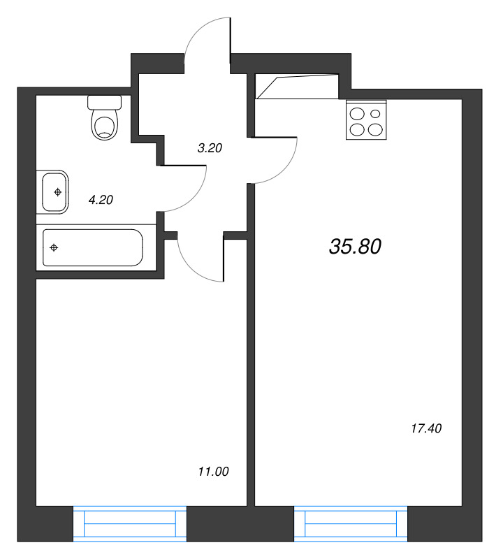 1-комнатная квартира  №336 в Imperial club: 35.8 м², этаж 8 - купить в Санкт-Петербурге