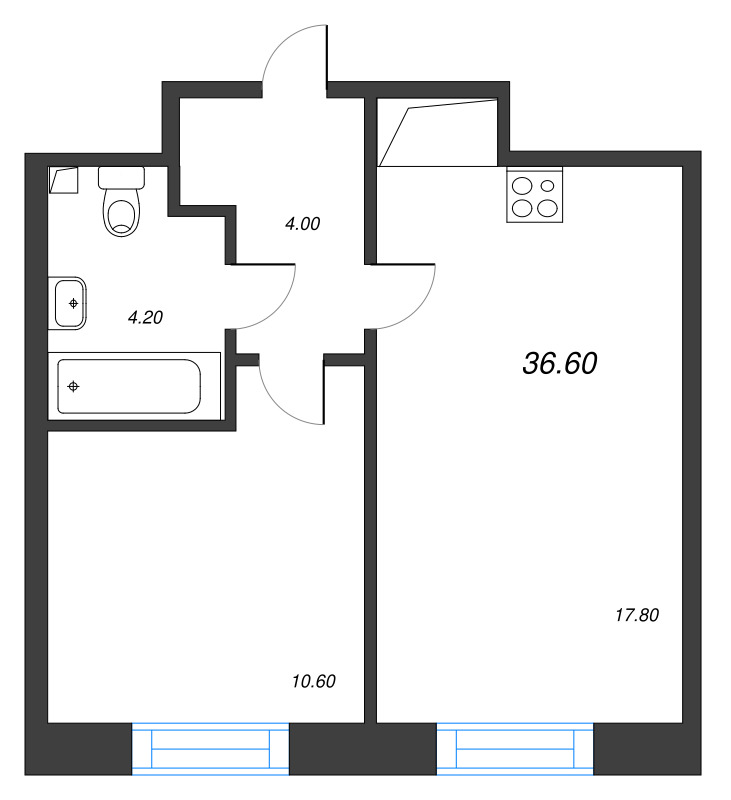 1-комнатная квартира  №52 в Imperial club: 36.6 м², этаж 6 - купить в Санкт-Петербурге