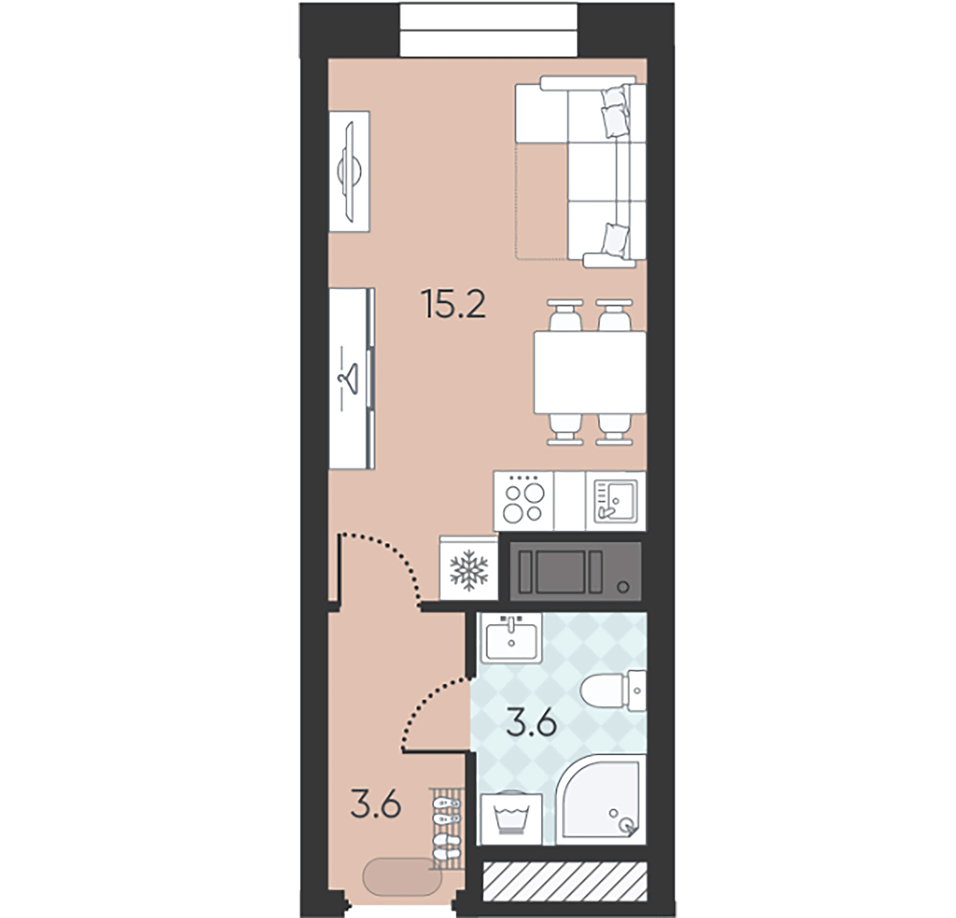 1-комнатная квартира  №220 в Wellamo: 22.4 м², этаж 4 - купить в Санкт-Петербурге