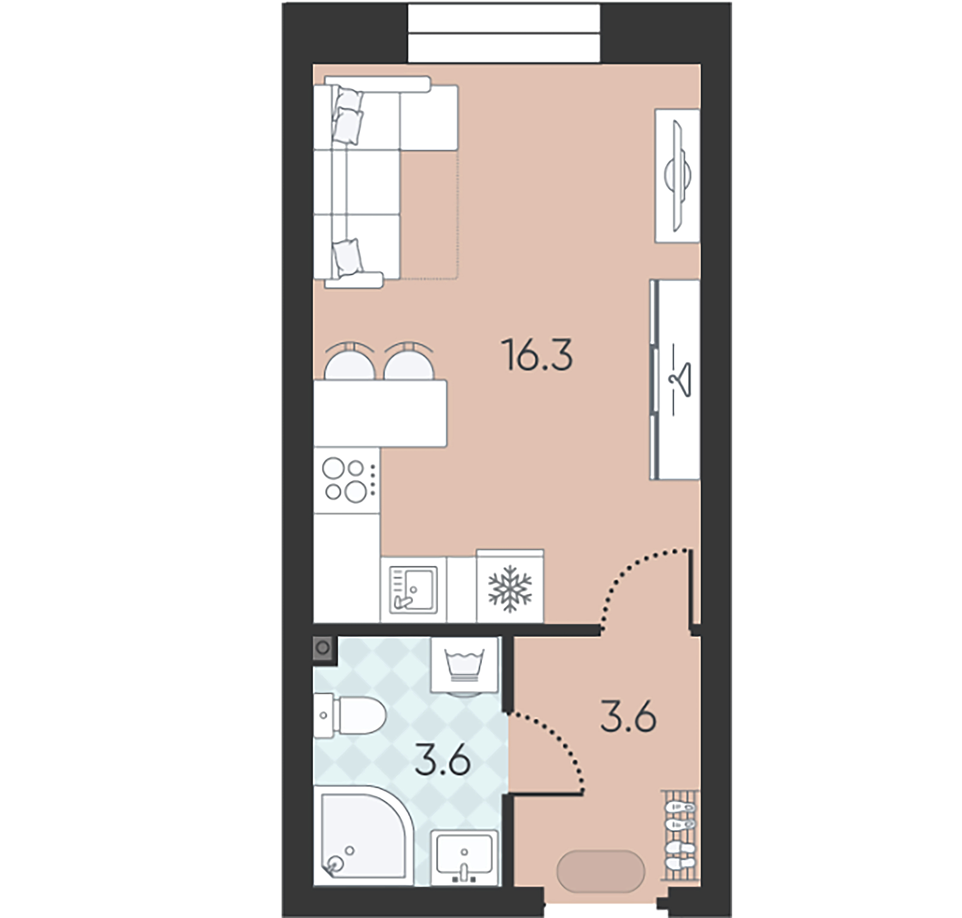 1-комнатная квартира  №183 в Wellamo: 23.5 м², этаж 2 - купить в Санкт-Петербурге