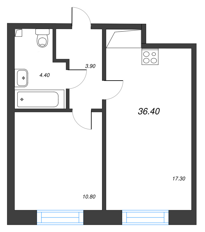 1-комнатная квартира  №360 в Imperial club: 36.4 м², этаж 10 - купить в Санкт-Петербурге