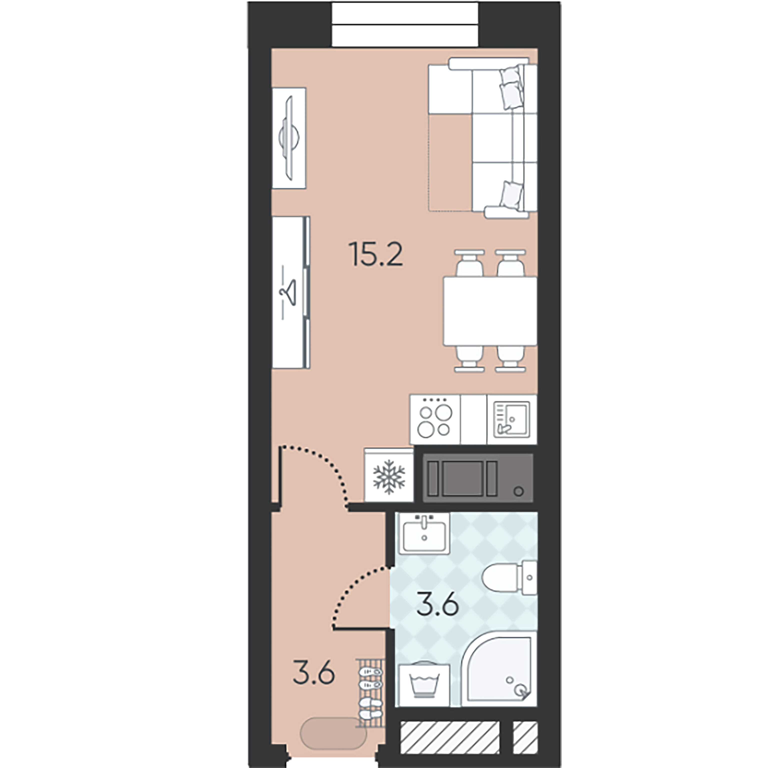1-комнатная квартира  №235 в Приоритет: 22.4 м², этаж 5 - купить в Санкт-Петербурге