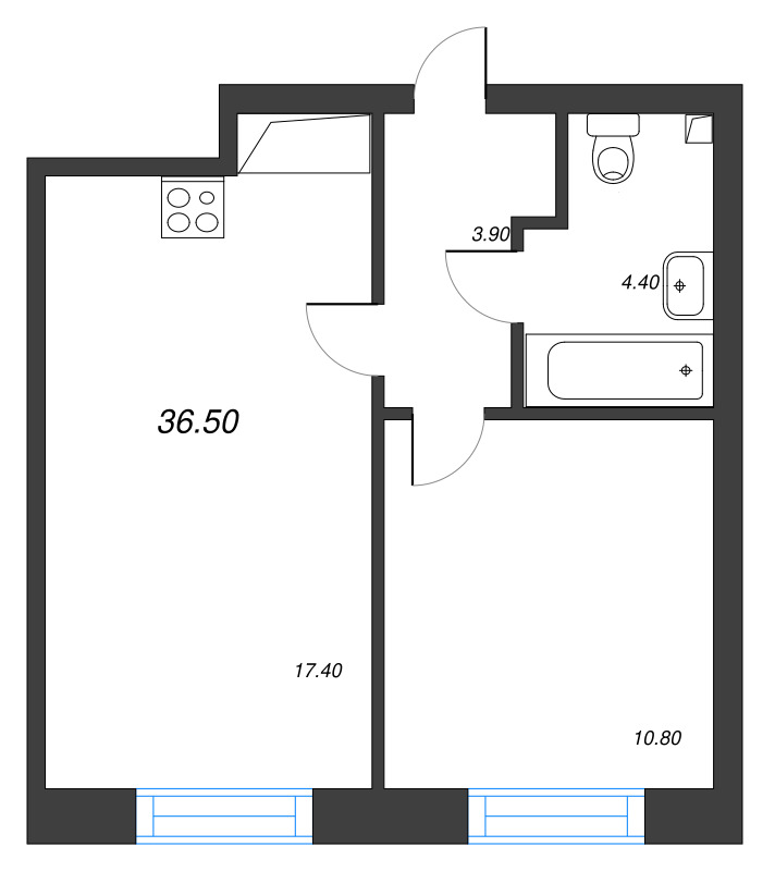 1-комнатная квартира  №309 в Imperial club: 36.5 м², этаж 6 - купить в Санкт-Петербурге