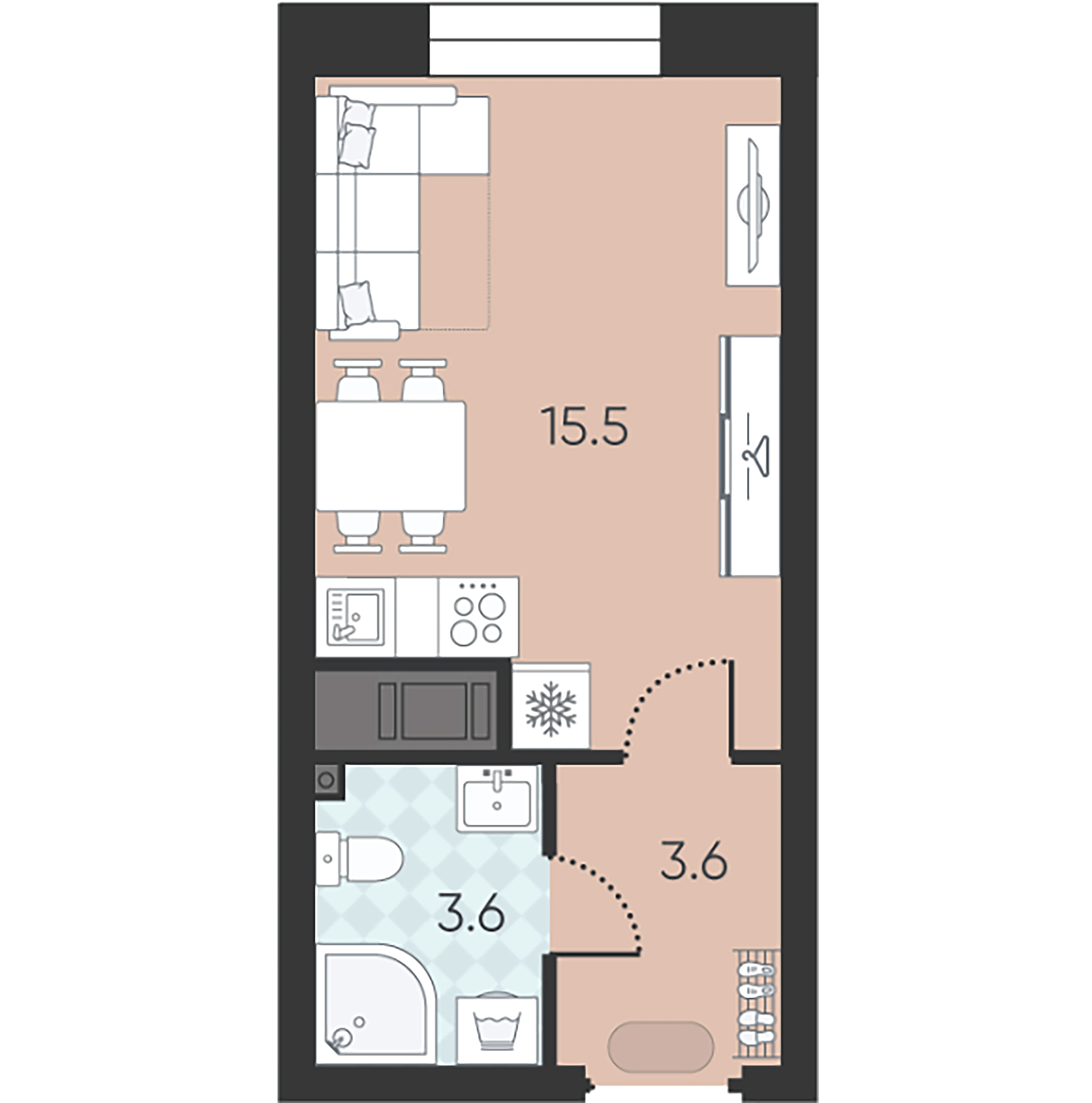 1-комнатная квартира  №251 в Большая Охта: 22.7 м², этаж 6 - купить в Санкт-Петербурге