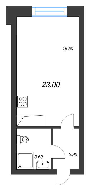 1-комнатная квартира  №254 в Aura: 23 м², этаж 12 - купить в Санкт-Петербурге