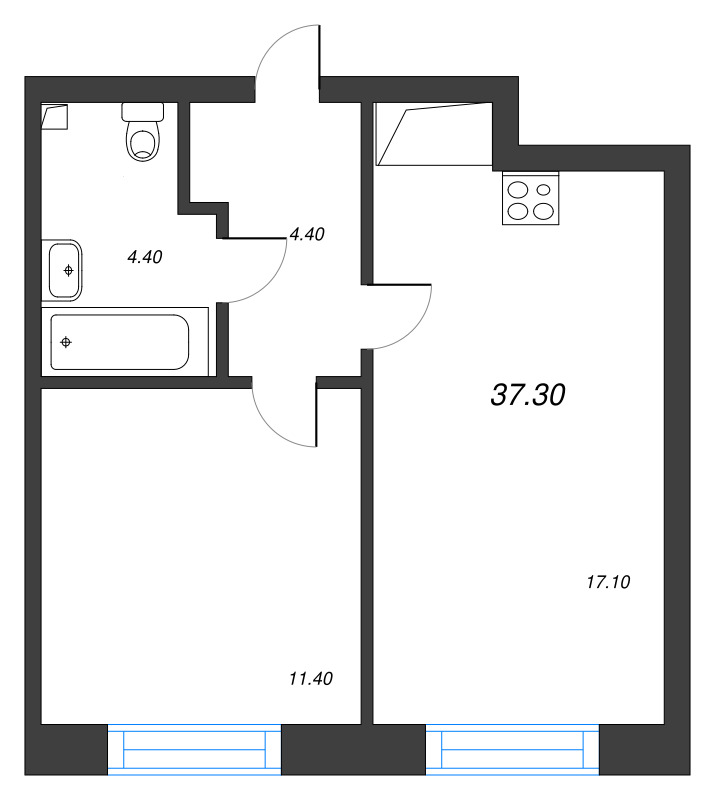 1-комнатная квартира  №154 в Imperial club: 37.3 м², этаж 4 - купить в Санкт-Петербурге