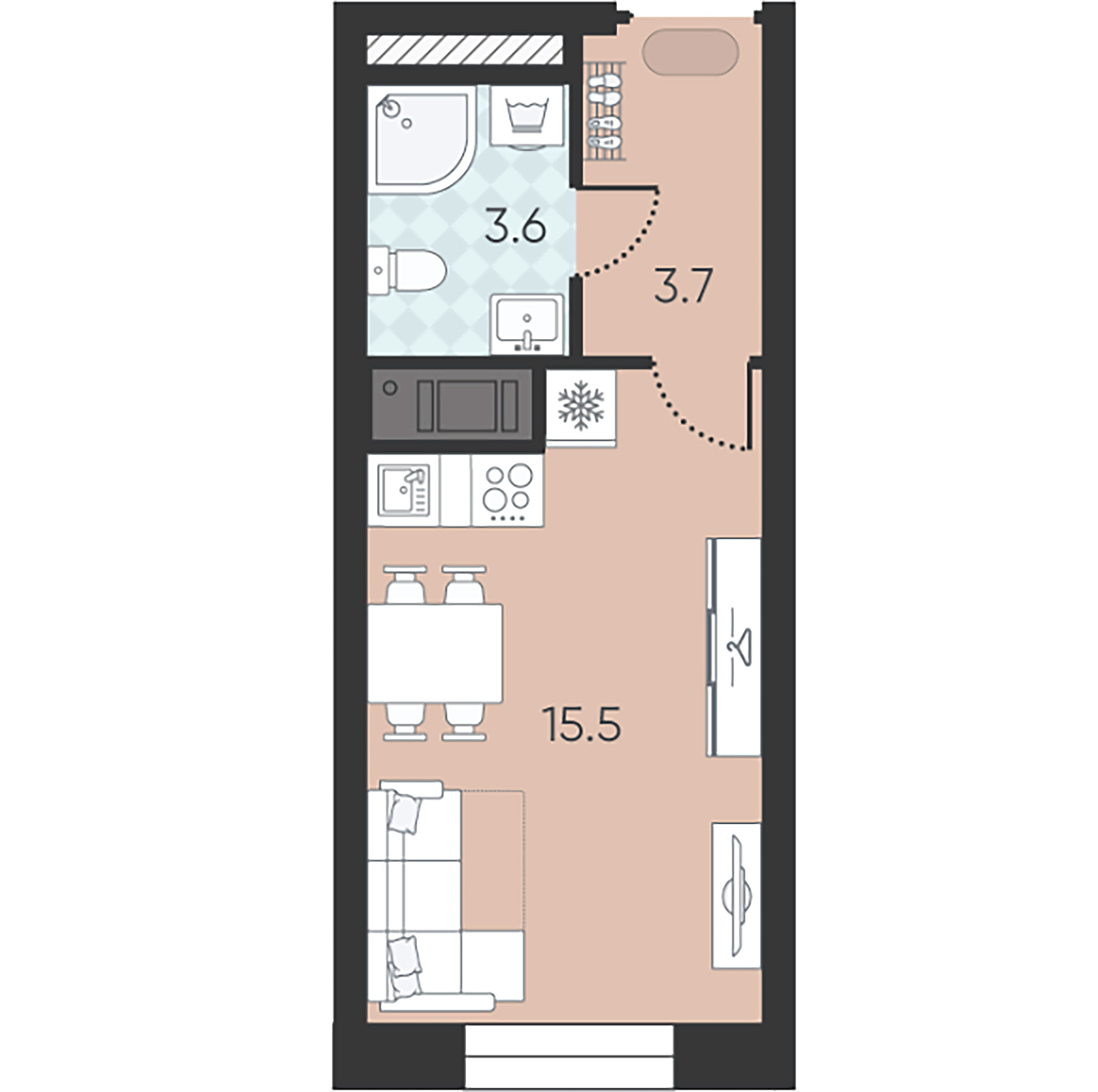 1-комнатная квартира  №194 в Wellamo: 22.8 м², этаж 3 - купить в Санкт-Петербурге