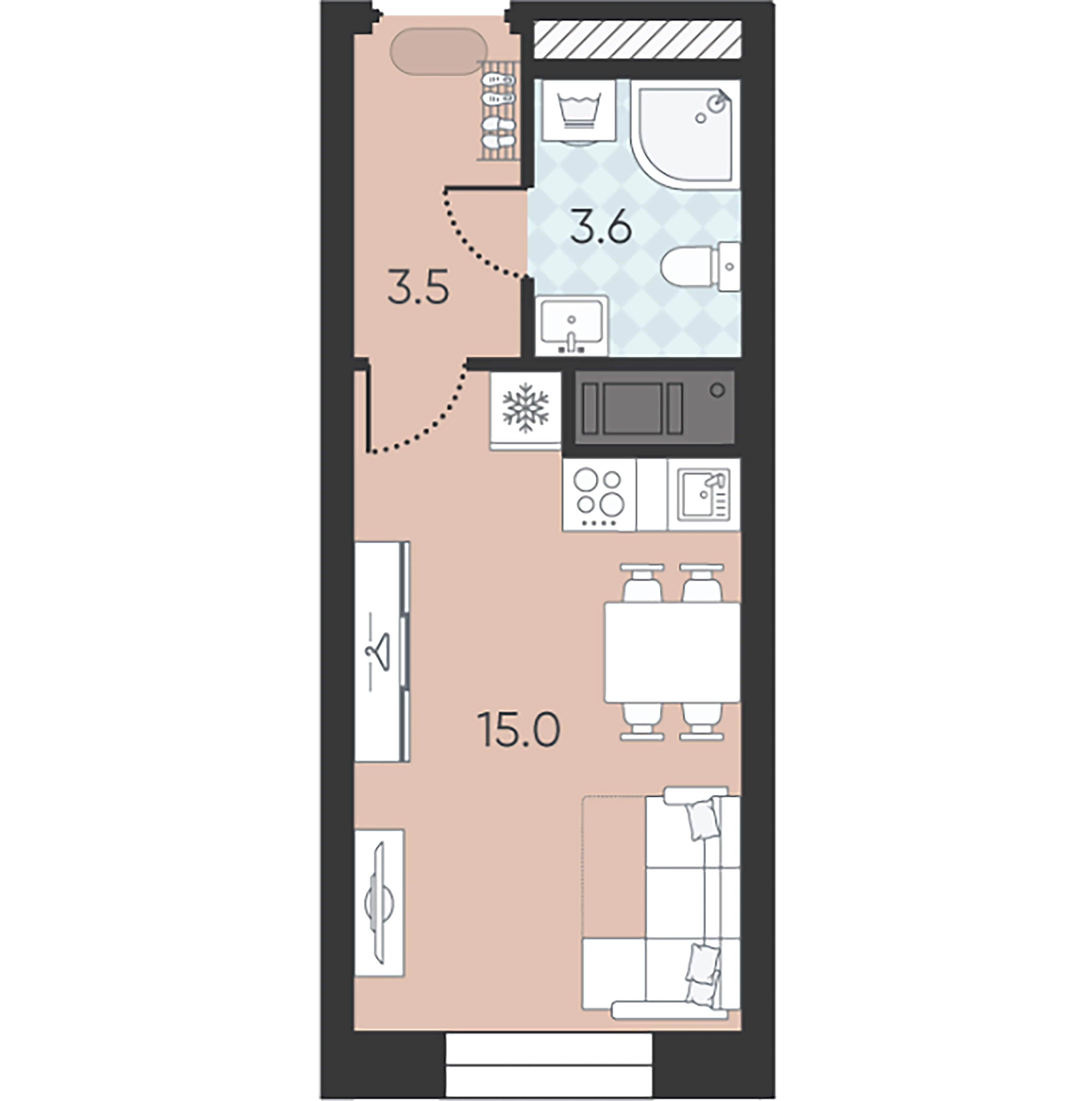 1-комнатная квартира  №297 в Wellamo: 22.1 м², этаж 9 - купить в Санкт-Петербурге
