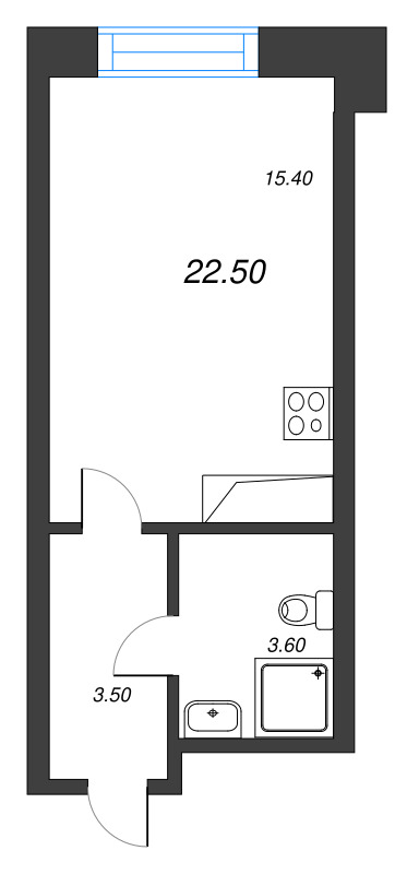 1-комнатная квартира  №210 в The One: 22.5 м², этаж 8 - купить в Санкт-Петербурге
