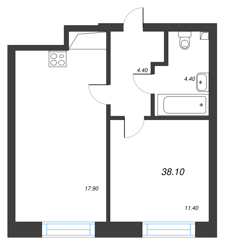 1-комнатная квартира  №256 в Большая Охта: 38.1 м², этаж 12 - купить в Санкт-Петербурге