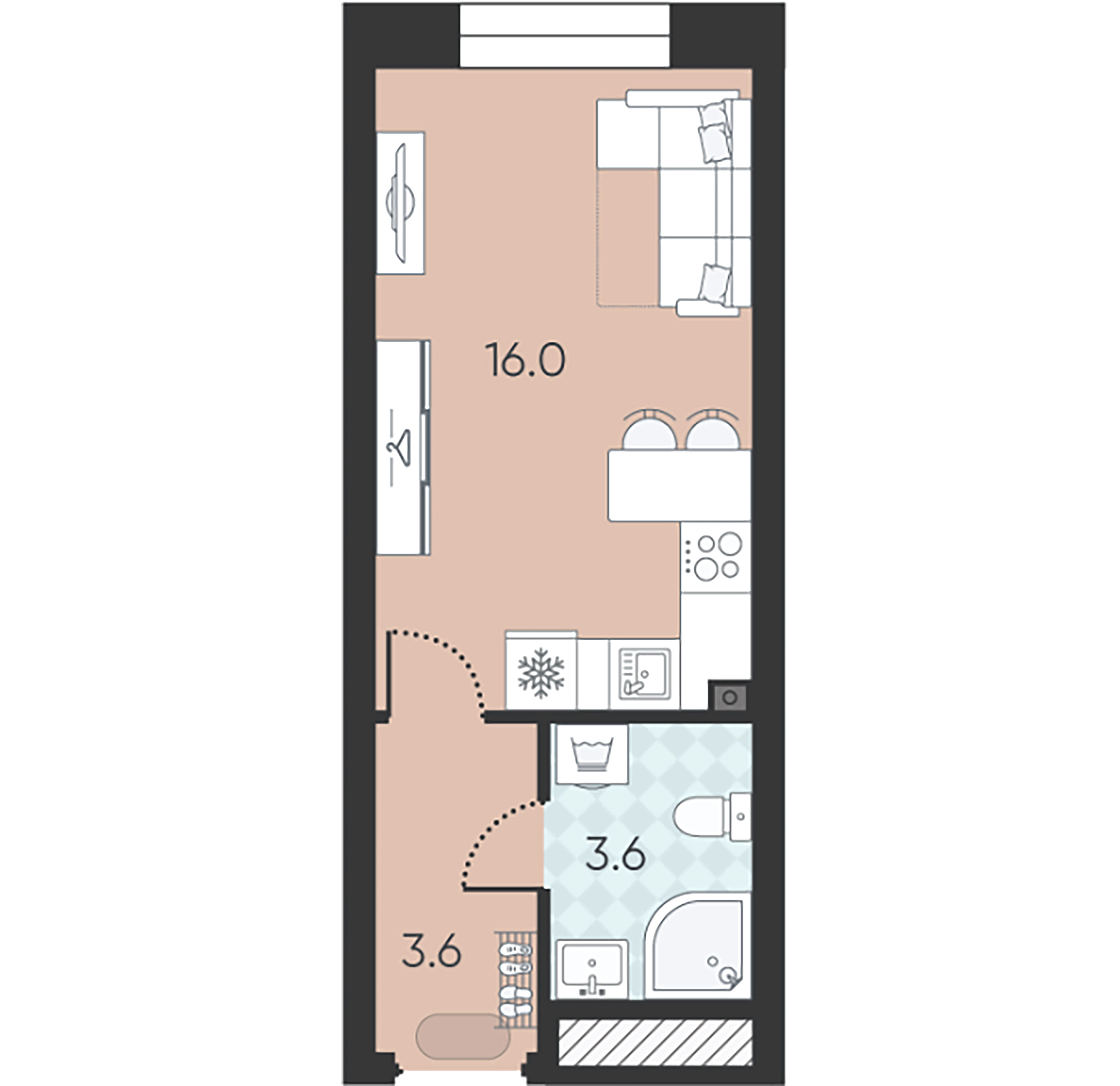 1-комнатная квартира  №186 в White House: 23.2 м², этаж 2 - купить в Санкт-Петербурге