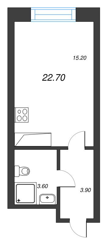 1-комнатная квартира  №263 в Aura: 22.7 м², этаж 12 - купить в Санкт-Петербурге