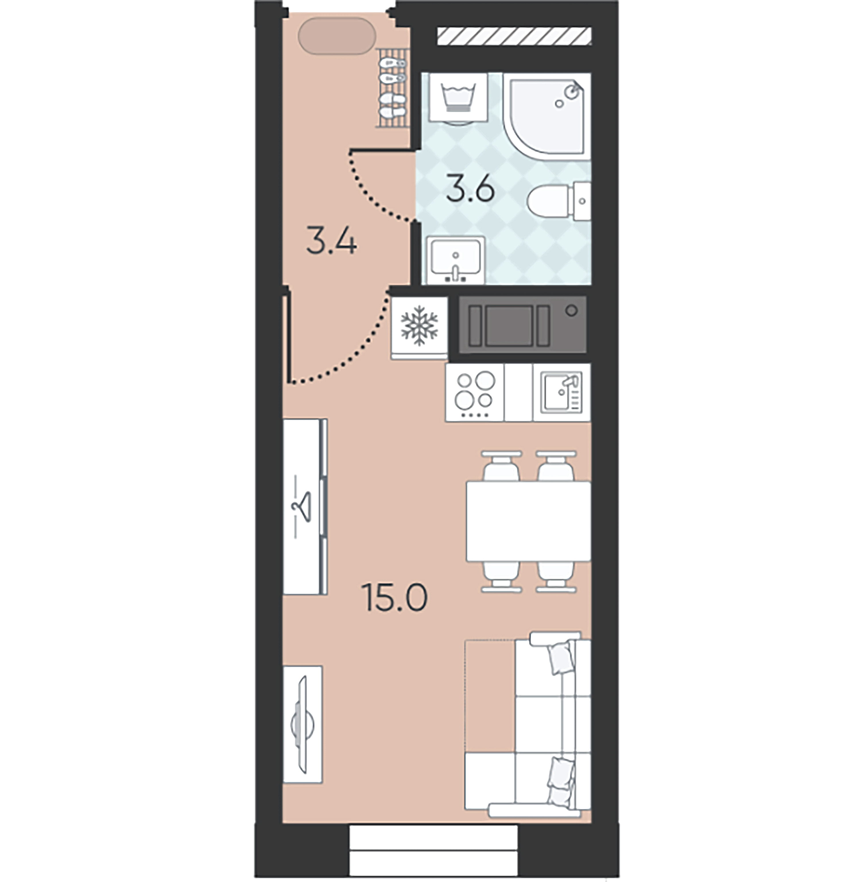 1-комнатная квартира  №144 в Wellamo: 22 м², этаж 10 - купить в Санкт-Петербурге