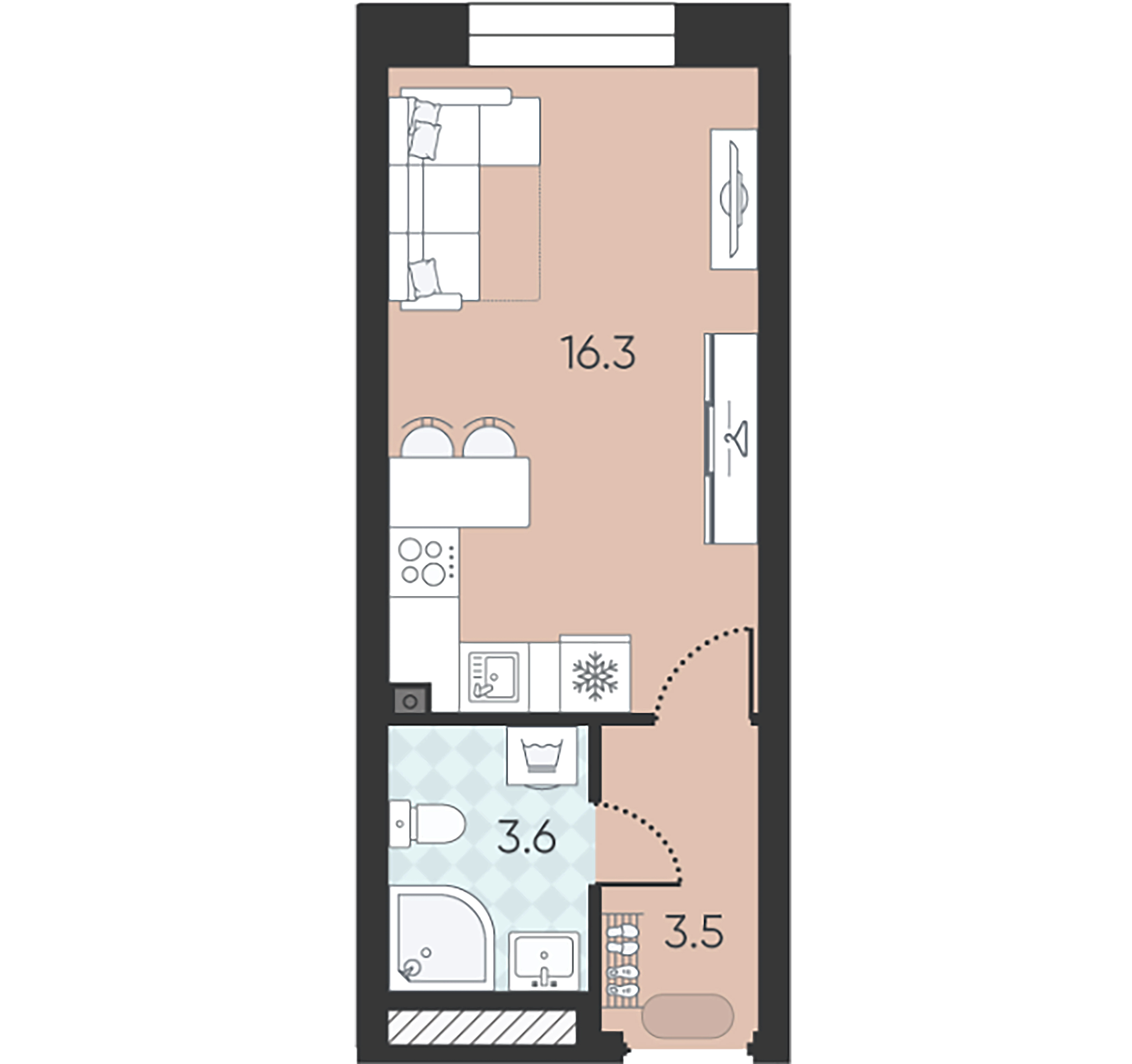 1-комнатная квартира  №187 в Wellamo: 23.4 м², этаж 2 - купить в Санкт-Петербурге