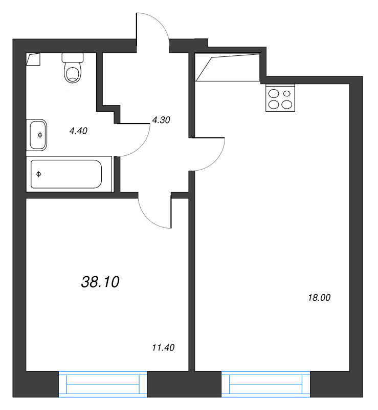 1-комнатная квартира  №182 в Большая Охта: 38.1 м², этаж 6 - купить в Санкт-Петербурге