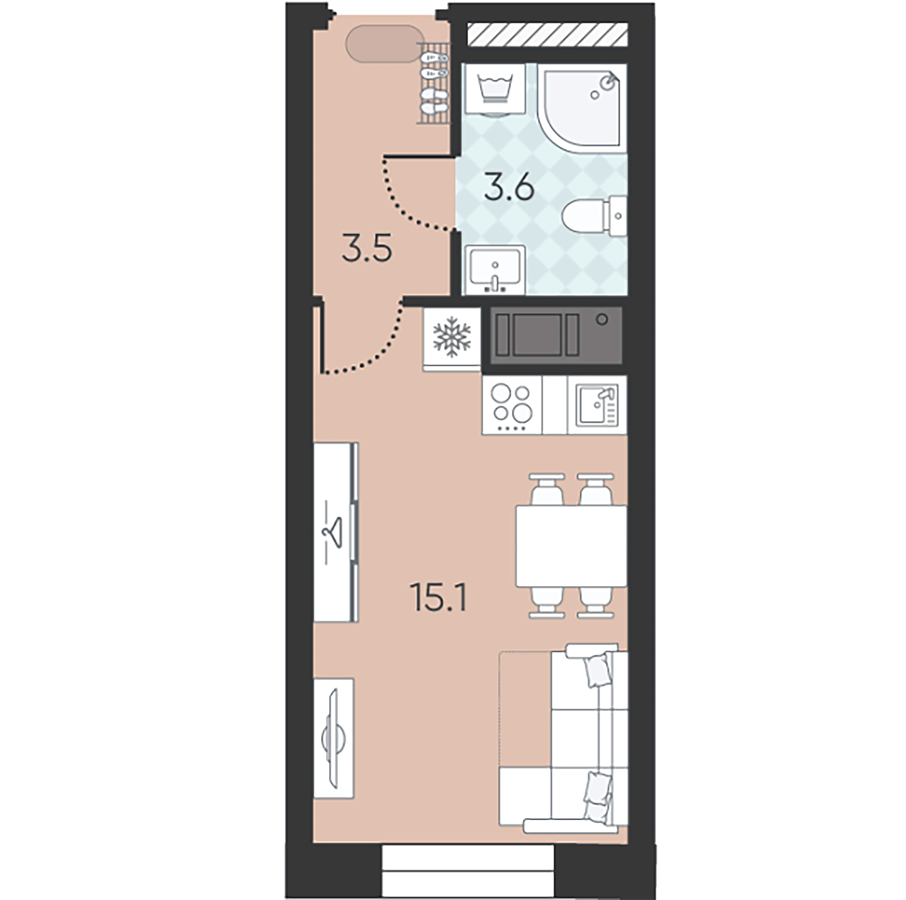 1-комнатная квартира  №265 в Wellamo: 22.2 м², этаж 7 - купить в Санкт-Петербурге