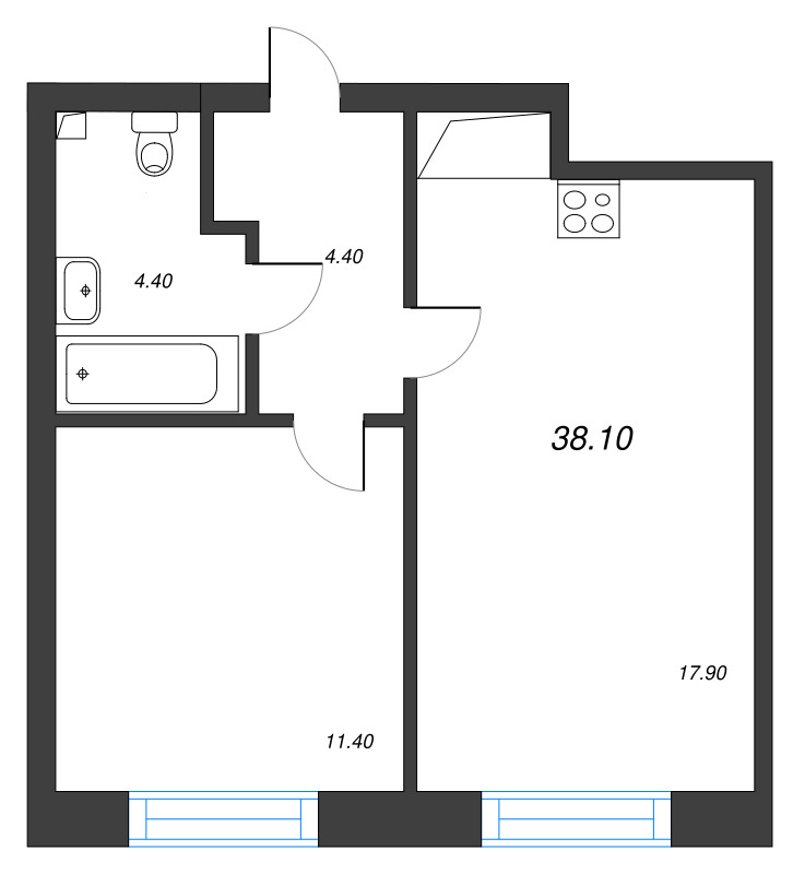 1-комнатная квартира  №205 в Большая Охта: 38.1 м², этаж 8 - купить в Санкт-Петербурге