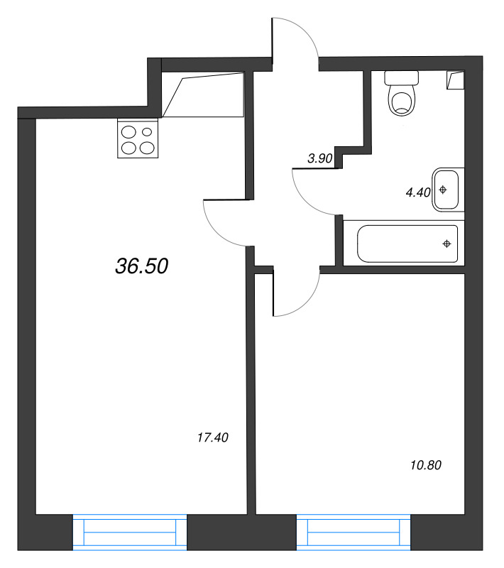 1-комнатная квартира  №359 в Imperial club: 36.5 м², этаж 10 - купить в Санкт-Петербурге
