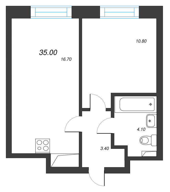1-комнатная квартира  №121 в Imperial club: 35 м², этаж 12 - купить в Санкт-Петербурге