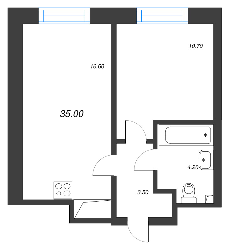 1-комнатная квартира  №331 в Svetlana Park: 35 м², этаж 8 - купить в Санкт-Петербурге