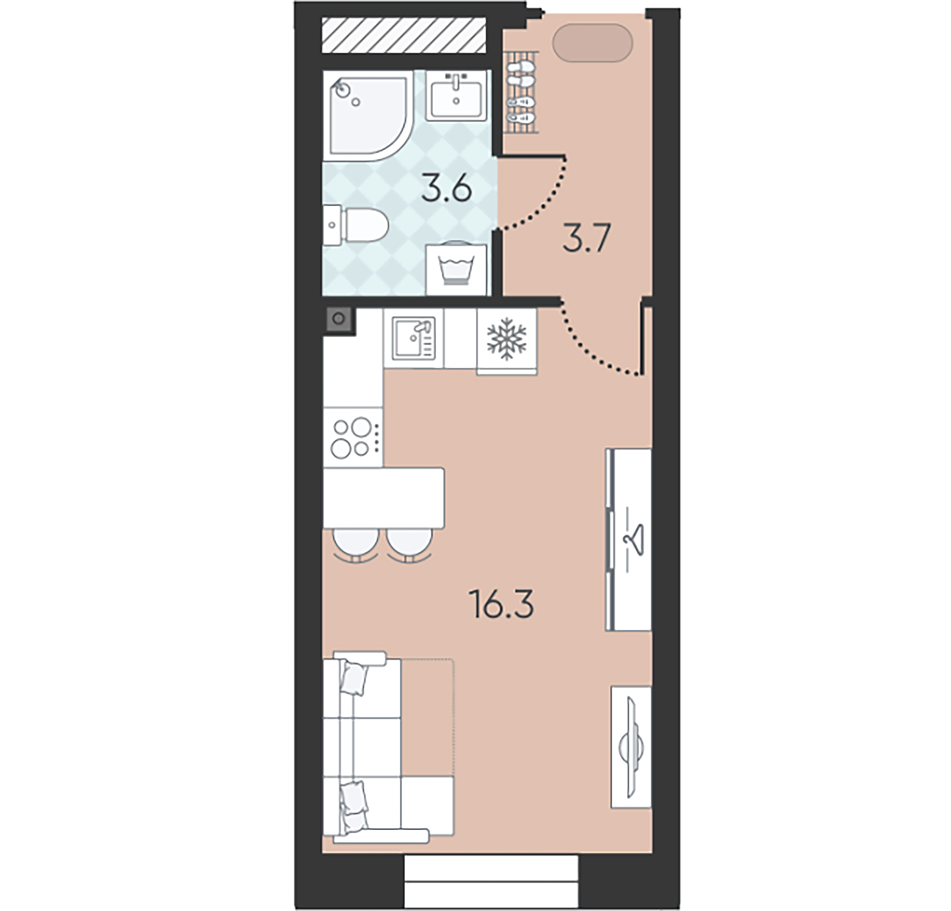 1-комнатная квартира  №177 в Wellamo: 23.6 м², этаж 2 - купить в Санкт-Петербурге