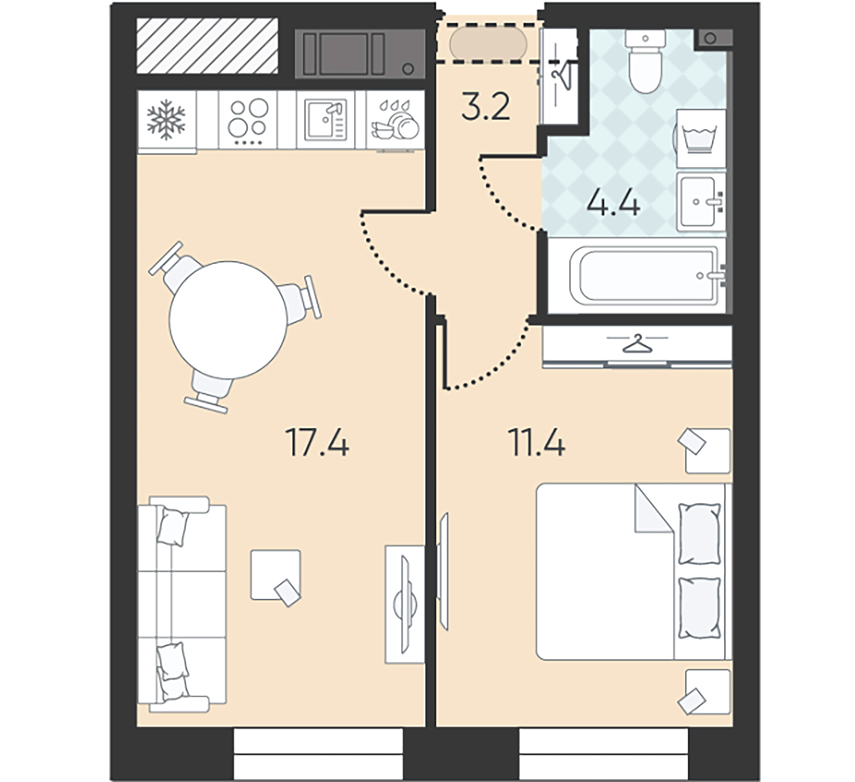 1-комнатная квартира  №129 в Большая Охта: 36.4 м², этаж 10 - купить в Санкт-Петербурге