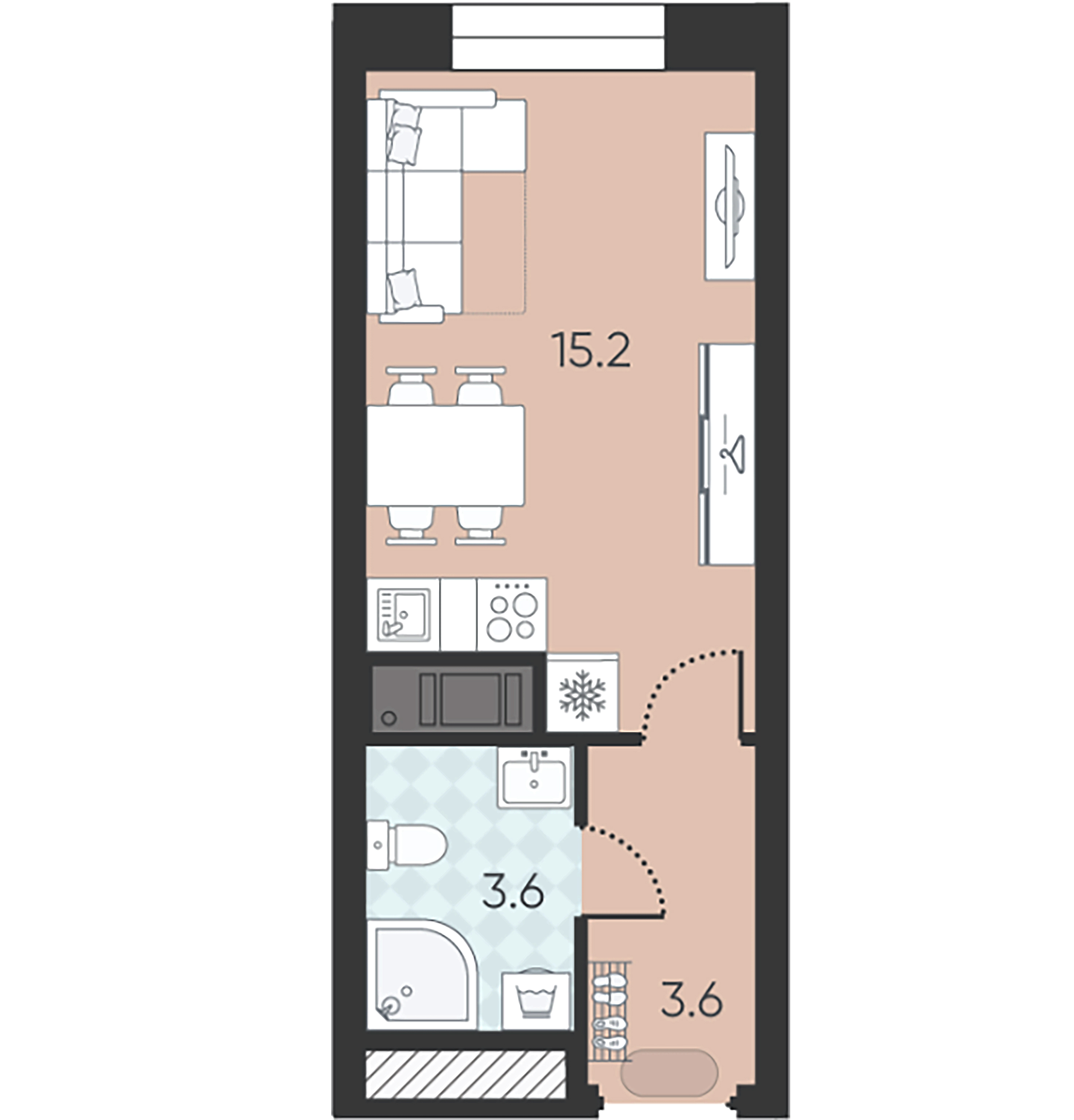 1-комнатная квартира  №24 в Wellamo: 22.4 м², этаж 3 - купить в Санкт-Петербурге