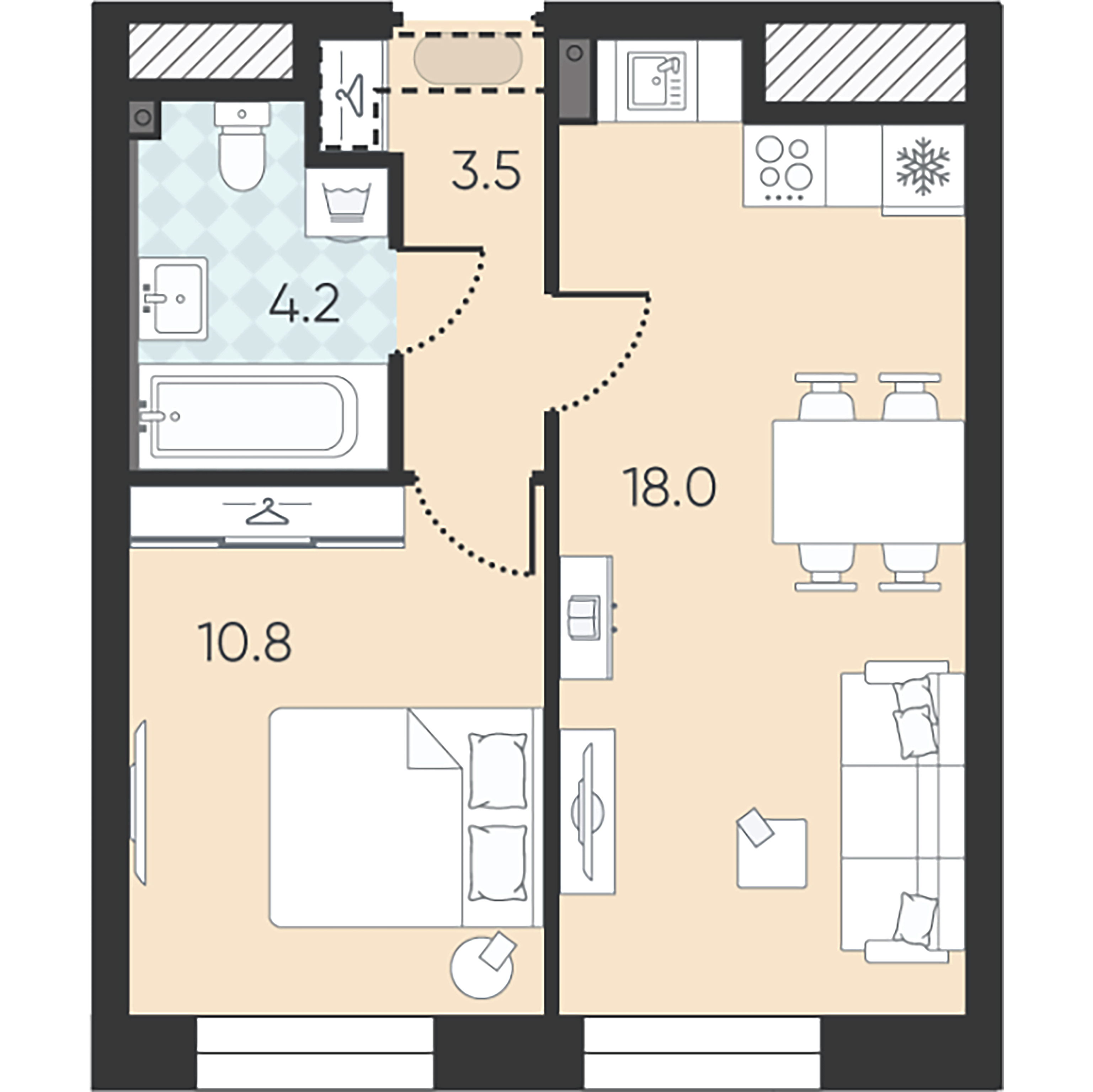 1-комнатная квартира  №193 в Большая Охта: 36.5 м², этаж 2 - купить в Санкт-Петербурге