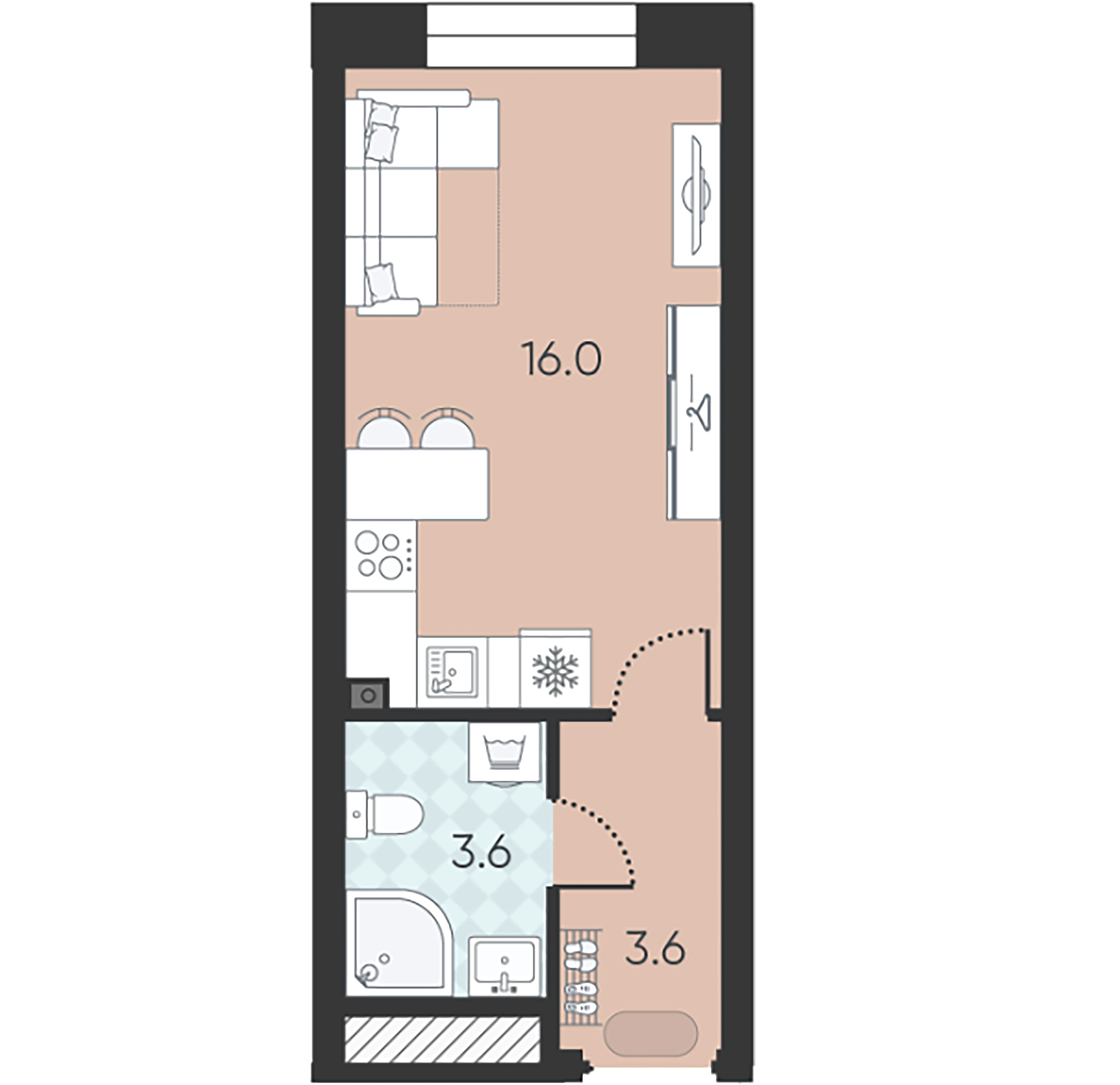 1-комнатная квартира  №185 в White House: 23.2 м², этаж 2 - купить в Санкт-Петербурге
