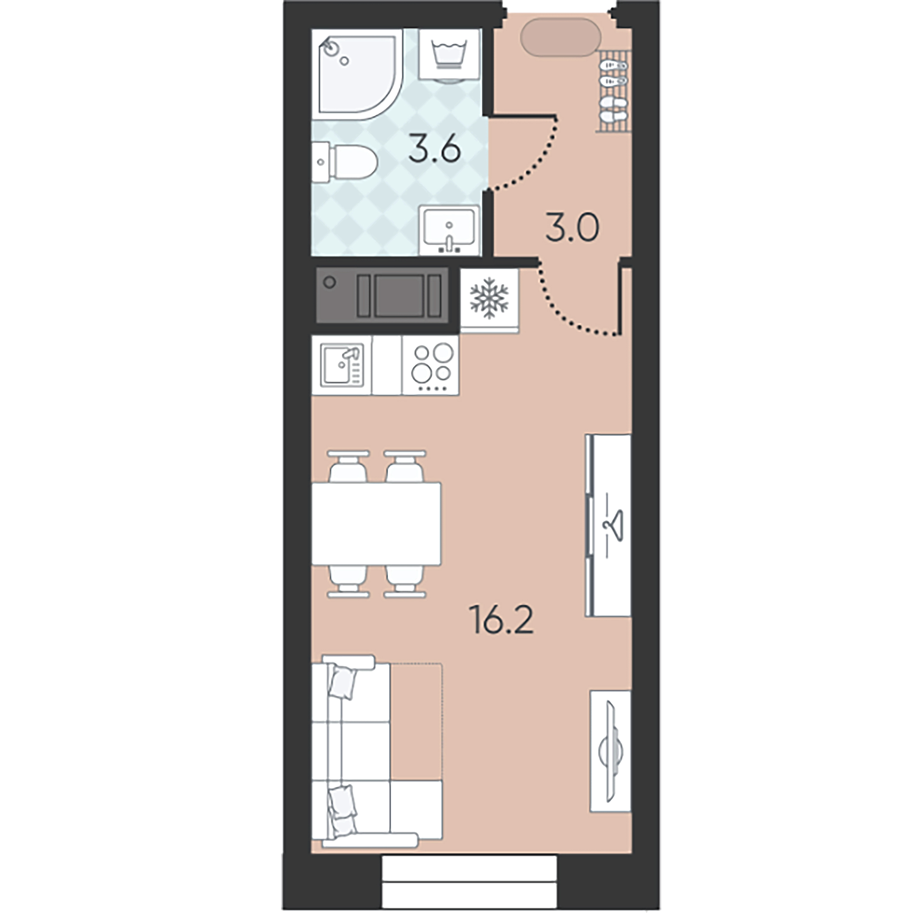 1-комнатная квартира  №63 в Большая Охта: 22.8 м², этаж 5 - купить в Санкт-Петербурге