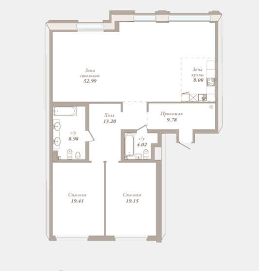 2-комнатная квартира  №23 в Приоритет: 139.2 м², этаж 2 - купить в Санкт-Петербурге