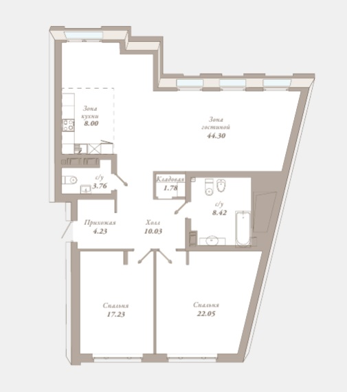 2-комнатная квартира  №24 в Приоритет: 122.8 м², этаж 2 - купить в Санкт-Петербурге