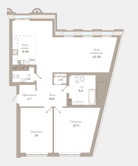 2-комнатная квартира  №58 в Приоритет: 120.4 м², этаж 5 - купить в Санкт-Петербурге