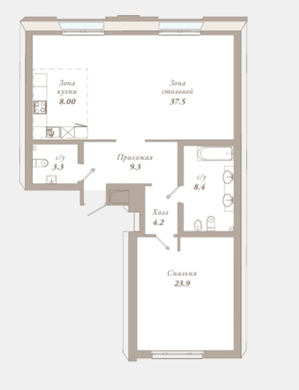 1-комнатная квартира  №64 в Приоритет: 94.6 м², этаж 6 - купить в Санкт-Петербурге