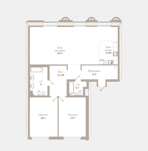 2-комнатная квартира  №47 в Приоритет: 132.5 м², этаж 4 - купить в Санкт-Петербурге