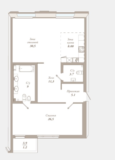 1-комнатная квартира  №43 в Приоритет: 95.3 м², этаж 4 - купить в Санкт-Петербурге