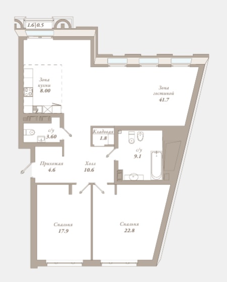 2-комнатная квартира  №38 в Приоритет: 120.6 м², этаж 3 - купить в Санкт-Петербурге