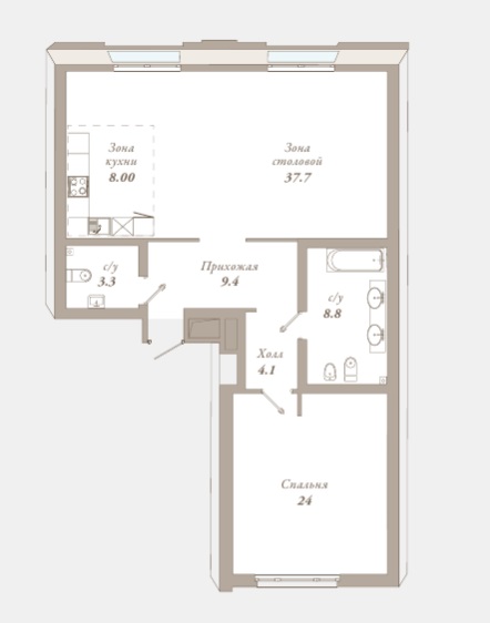 1-комнатная квартира  №44 в Приоритет: 95.3 м², этаж 4 - купить в Санкт-Петербурге