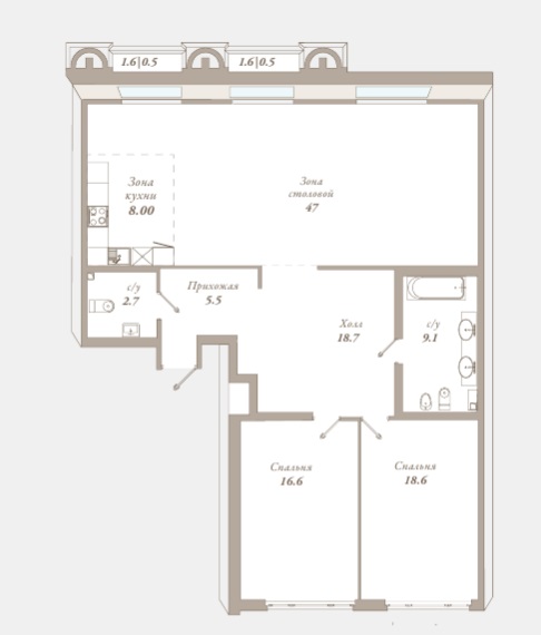 2-комнатная квартира  №32 в Приоритет: 127.2 м², этаж 3 - купить в Санкт-Петербурге