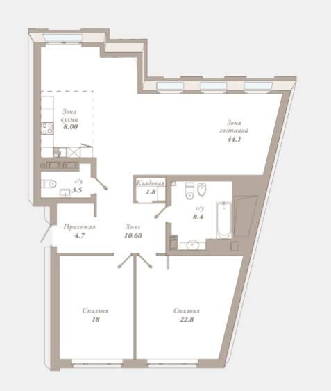 2-комнатная квартира  №68 в Приоритет: 121.9 м², этаж 6 - купить в Санкт-Петербурге