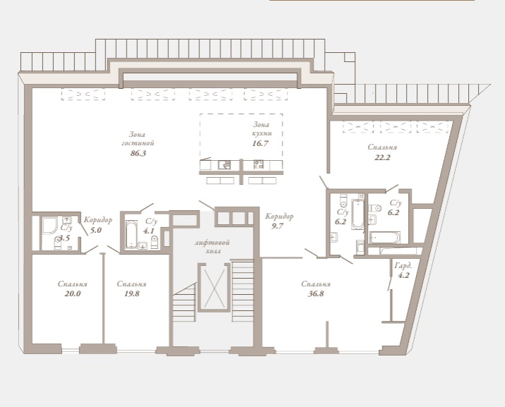 4-комнатная квартира  №74 в Приоритет: 240.7 м², этаж 7 - купить в Санкт-Петербурге
