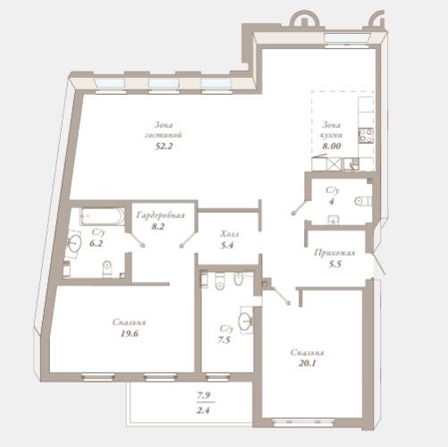 2-комнатная квартира  №51 в Приоритет: 139.1 м², этаж 5 - купить в Санкт-Петербурге
