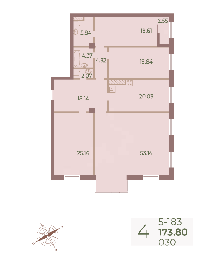 4-комнатная квартира  №30 в Neva Haus: 173.7 м², этаж 8 - купить в Санкт-Петербурге