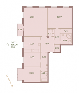 4-комнатная квартира  №55 в Neva Haus: 197.6 м², этаж 7 - купить в Санкт-Петербурге