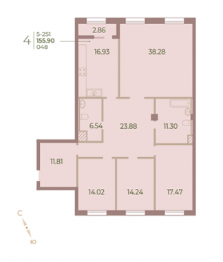 4-комнатная квартира  №48 в Neva Haus: 156.3 м², этаж 5 - купить в Санкт-Петербурге