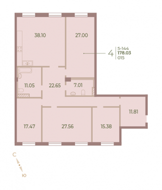 4-комнатная квартира  №15 в Neva Haus: 178.1 м², этаж 4 - купить в Санкт-Петербурге