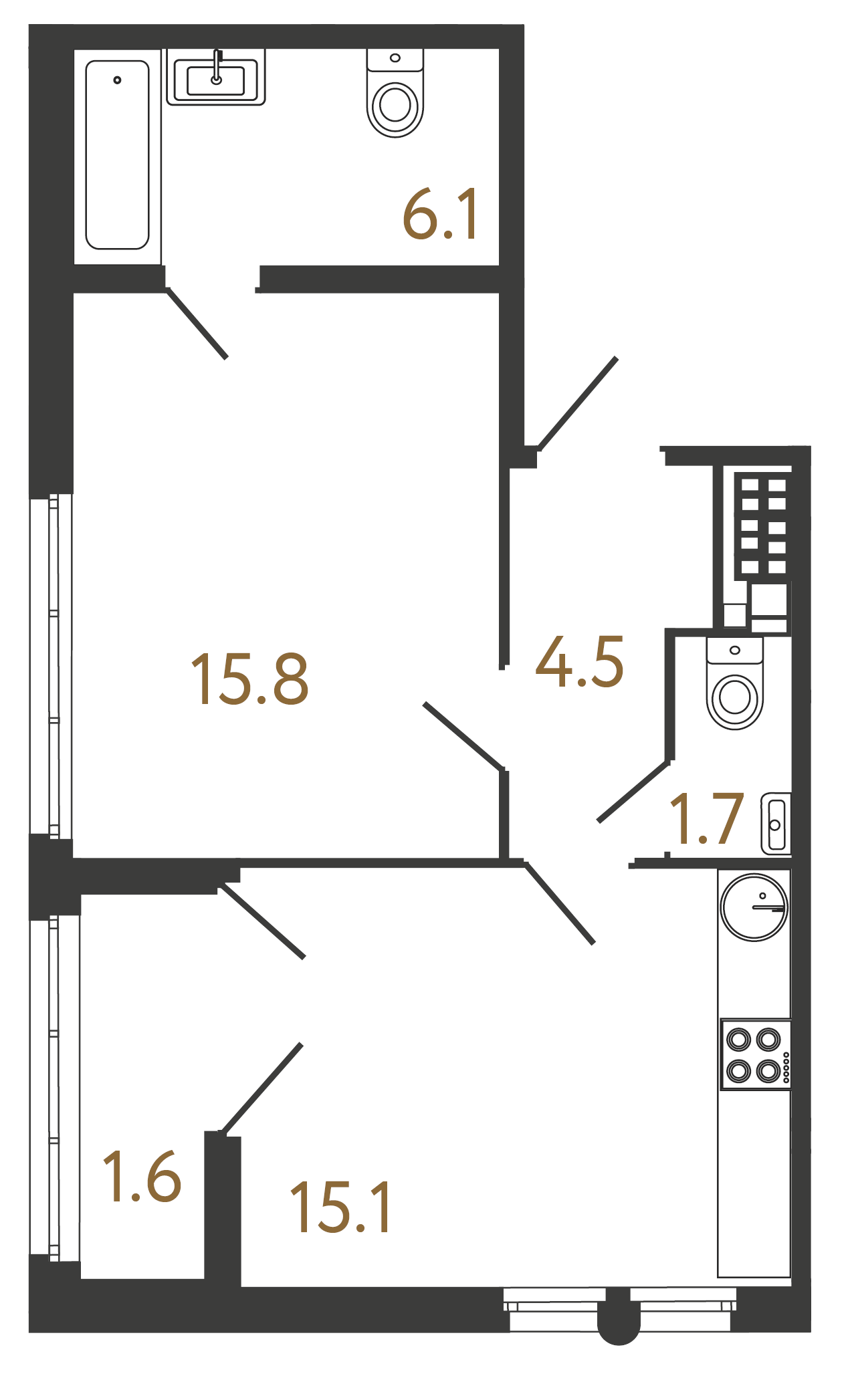 1-комнатная квартира  №125 в Миръ: 43.2 м², этаж 7 - купить в Санкт-Петербурге