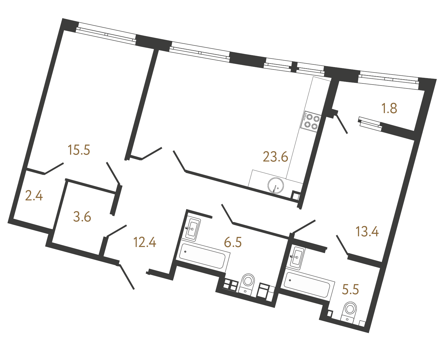 2-комнатная квартира  №26 в Миръ: 82.9 м², этаж 3 - купить в Санкт-Петербурге