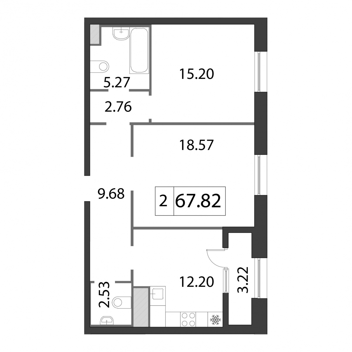 2-комнатная квартира  №29 в Neva Haus: 67.9 м², этаж 8 - купить в Санкт-Петербурге