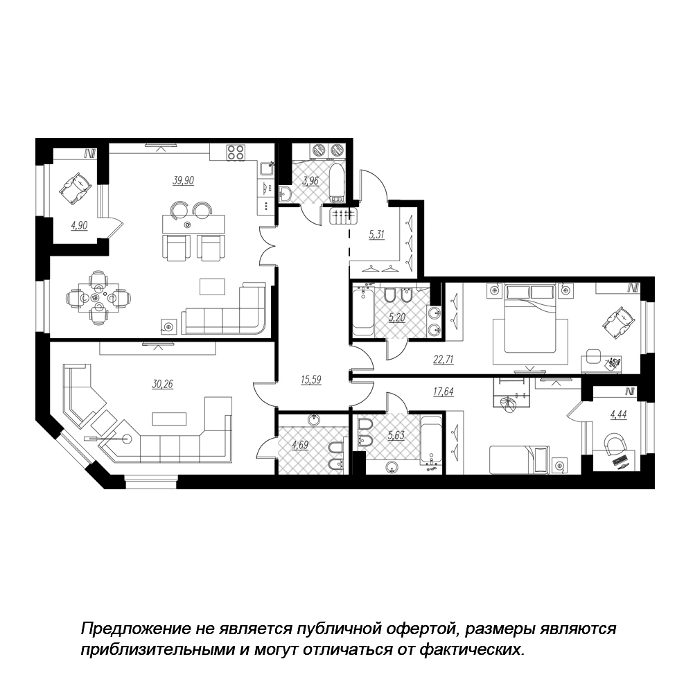 3-комнатная квартира  №70 в Петровская доминанта: 156.6 м², этаж 6 - купить в Санкт-Петербурге